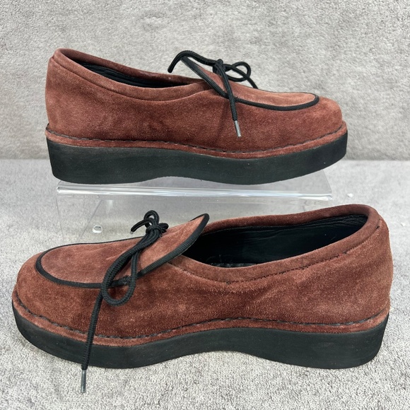 Dkny Shoes - Vintage DKNY Suede Leather Platform Loafers 8.5 Rust Red Y2K 90s Vamp Goth Bows